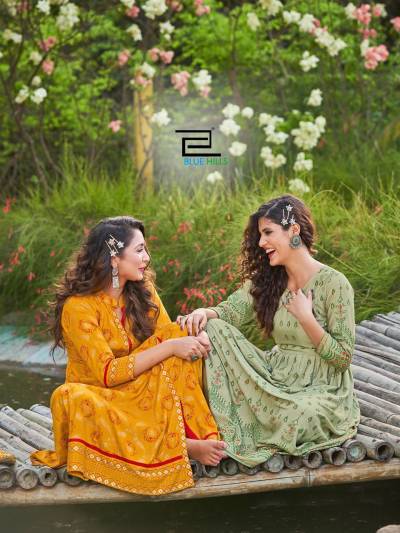 Walkway Vol 35 By Blue Hills Fancy Rayon Foil Printed Gown Style Kurti Collection